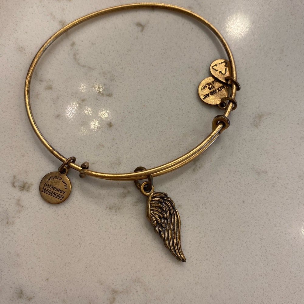 Alex and Ani Angel Wing Gold Colored Bangle Charm Bracelet